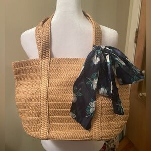 Draper James Woven Straw Tote with Floral Scarf
